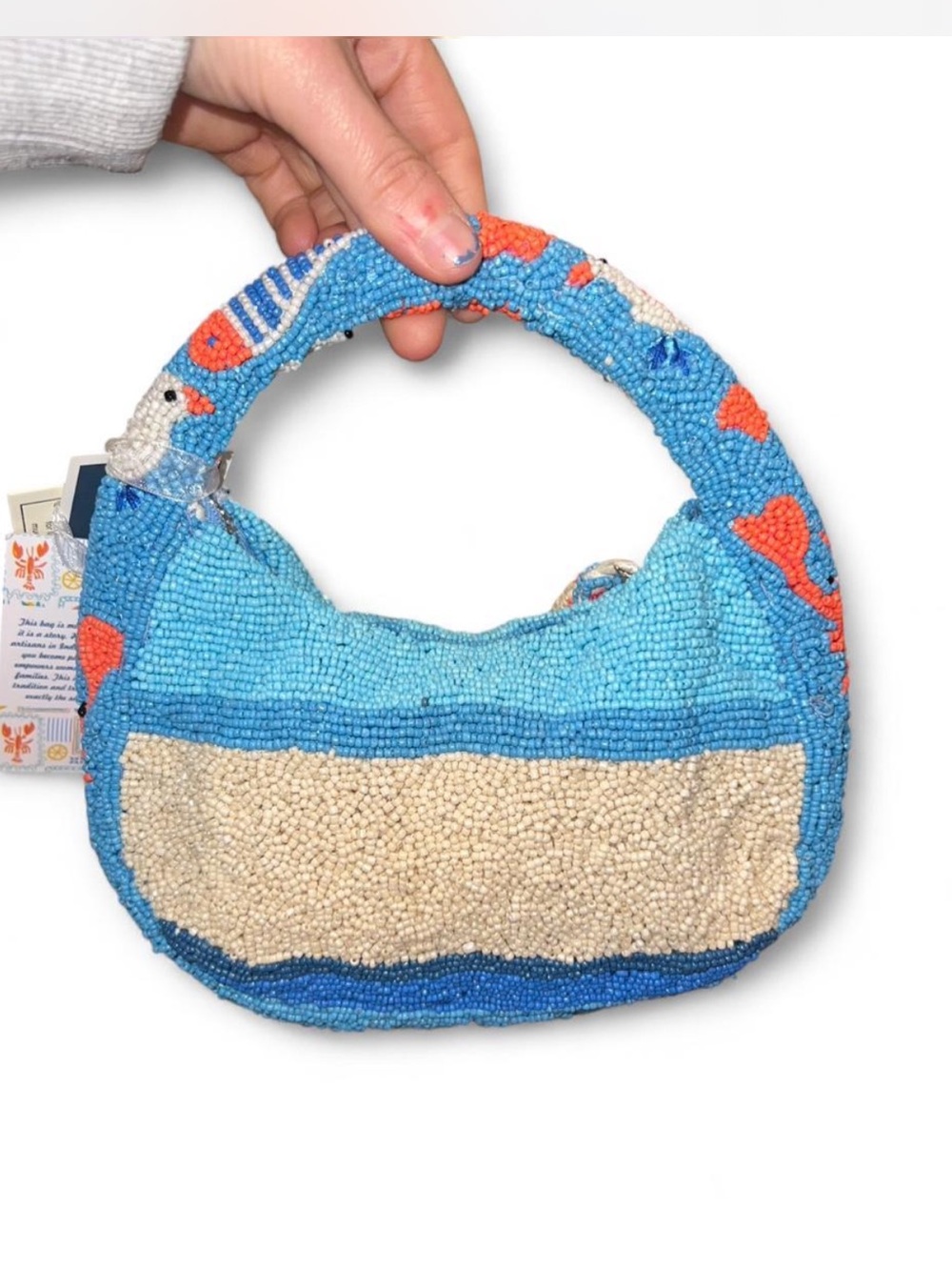 viral crab beach seagull lobster ocean beaded mini shoulder bad made in india - Picture 2 of 4
